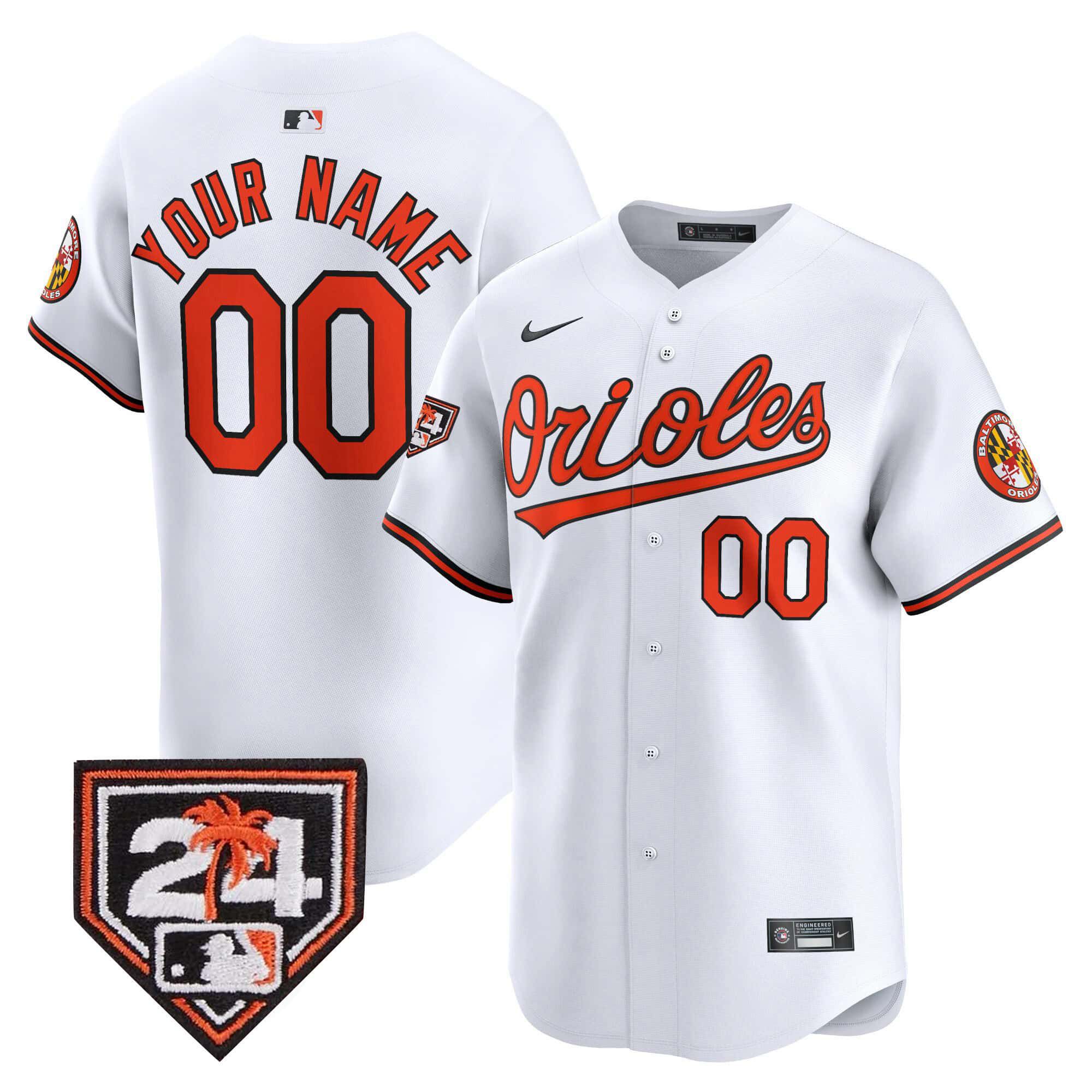 Men Baltimore Orioles White Nike 2024 Spring Training Patch Vapor Premier Limited Custom MLB Jersey style 1->->